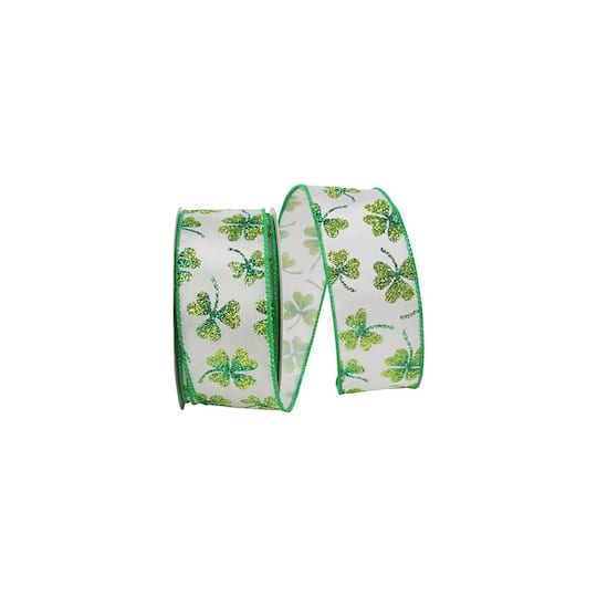 Reliant 1.5" x 10yd. Glitter Wired St. Patrick's Shamrock Ribbon